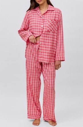 Papinelle Sleepwear Holiday Plaid Cotton Sateen Pajamas in Berry Red at Nordstrom, Size Xx-Large