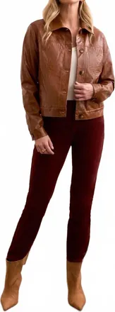 Tribal Faux Leather Button Front Jacket In Gingerspice
