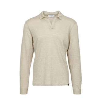 Gran Sasso Linnen Gestreepte Polo V-Hals Shirt - Heren - Tops - Beige - Maat: L Linnen