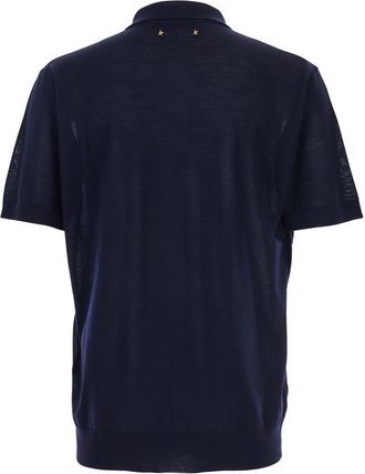Golden Goose Mens Blue Polo Shirt With Classic Collar Virgin Wool T-Shirts And Polos