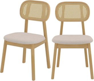Rendez-Vous D&eacute;co Set De 2 Sillas En Madera Clara, Tela Beige Y Rat&aacute;n - Maria