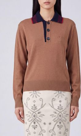N&deg;21 Polo in pura lana a maniche lunghe con profili a contrasto