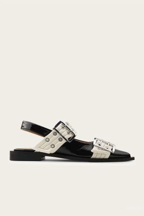 Ganni Womens Feminine Buckle Ballerina Naplack Sandal In Black/egret