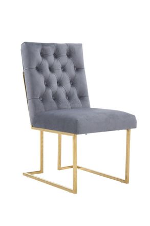 Life Interiors Single Siena Luxury Tufted Velvet Dining Chair with Gold Frame in Grey