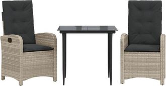 vidaXL Vidaxl - Set Comedor De Jard&iacute;n 3 Pzas Cojines Rat&aacute;n Sint&eacute;tico Gris Claro