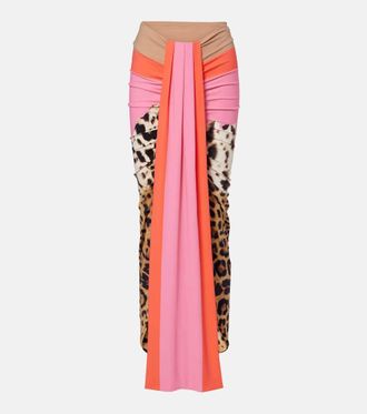 Roberto Cavalli Leopard-print asymmetric maxi skirt