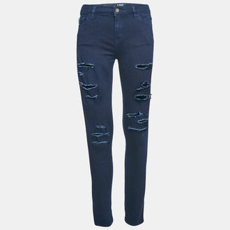 Love Moschino Navy Blue Ripped Denim Skinny Jeans M Waist