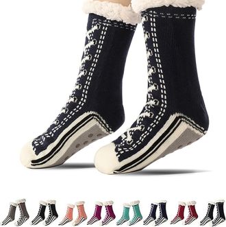 Generic Knitted Ultra-Thick Slipper Home Socks, Ultra-Thick Cashmere Slipper Home Socks, Warm Comfort With Fleece Lined (Black)