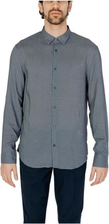 A|X Armani Exchange Overhemden, Heren, Grijs, S, Linnen, Gedrukt Grijs Linnen Overhemd Lente/Zomer