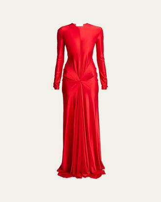 Victoria Beckham Twisted Cutout Long-Sleeve Gown