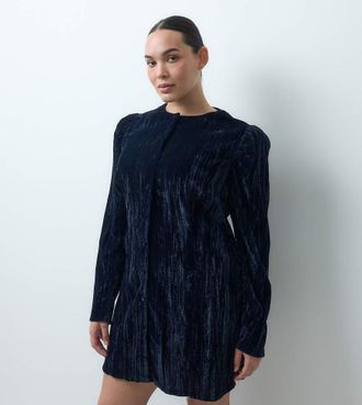 Asos Curve ASOS DESIGN Curve vestito corto con girocollo e bottoni, in velluto navy-Multicolore