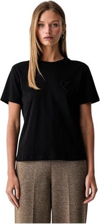 Twinset T-shirt met hartapplicatie - Dames - T-shirts - Zwart - XL - Katoen - Tops