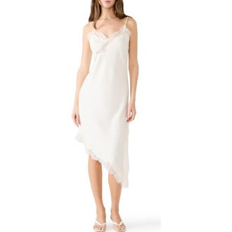 Steve Madden Danna Lace Trim Asymmetric Slipdress in Cream at Nordstrom, Size X-Small