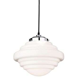 Netlighting Art 1 Light Ceiling Pendant Chrome Opal White Glass E27 in Grey