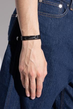 Ferragamo Leather Bracelet, Mens, Black