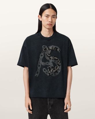 AllSaints Cotton Scale Cropped Graphic T-Shirt, Size: XXL