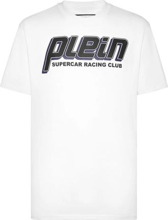 Philipp Plein Jersey T-shirt Ronde Hals SS Racing Club - Heren - T-shirts - Wit - L - Katoen - Tops