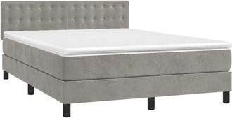 vidaXL Vidaxl - Cama Box Spring Colch&oacute;n Y Led Terciopelo Gris Claro 140x190 Cm