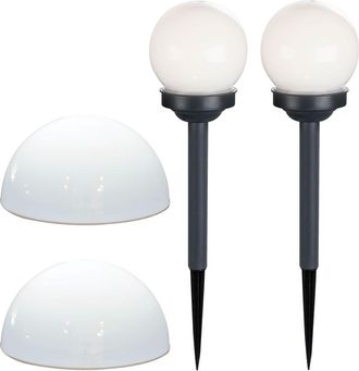 ETC Shop Emisfero A Luce Solare A Sfera Emisfero Decorativo Da Giardino Esterno A Energia Solare, Bianco, Lampadine A Led, D 20 Cm, Set Da 4