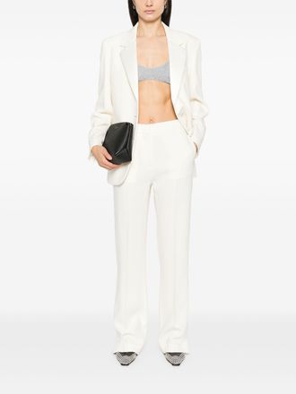 Golden Goose Journey Dames Enkele Breasted Overjas Viscose Wol Crepe met Satijnen Revers & Parels Borduursel