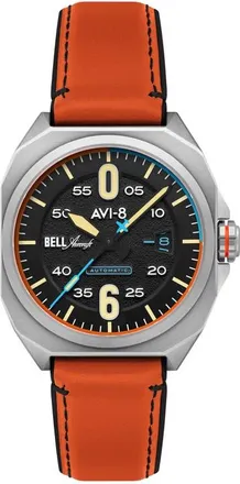 AVI-8 Bell X-1 Machbuster Automatic Leather/Rubber Strap Watch, 41mm in Black/orange at Nordstrom