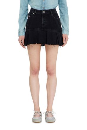Diesel Denim skirt with frayed pleated hem - Skirts - Woman - Black