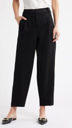 Wit & Wisdom Skyrise Pleated Pinstripe Relaxed Barrel Leg Ankle Trousers in Black at Nordstrom Rack, Size 14