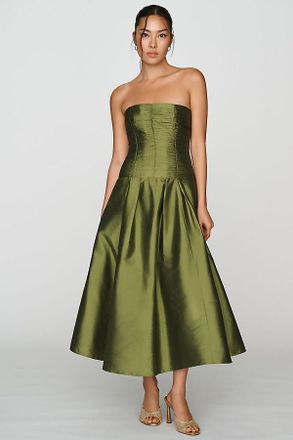 BHLDN Drop-Waist Satin Midi Dress