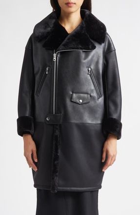 Junya Watanabe Faux Leather & Faux Fur Coat in Black X Black at Nordstrom, Size Small