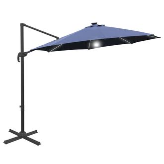 OUTSUNNY 3(m) LED Cantilever Parasol Outdoor with Base Solar Lights Blue | TJ Hughes