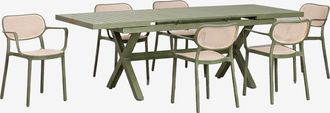 Sklum Set De Mesa Rectangular 180-240x90 Cm Extensible Karena Y 6 Sillas De Comedor Apilables Con Reposabrazos Omara Sklum