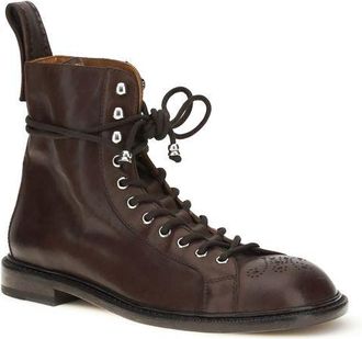 Versace Mens Brown Calf Leather Bos Taurus Lace-Up Boots
