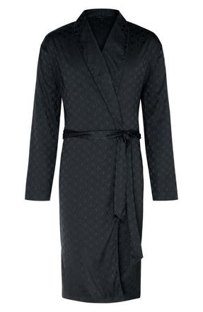 Savage x Fenty Savage X Satin Jacquard Robe in Black Caviar X Hatch Jacquard at Nordstrom, Size Large