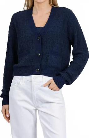 White + Warren Textured Boucle Cardigan In Navy Tonal