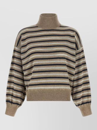 Brunello Cucinelli ribbed-stripe cashmere silk wool sweater
