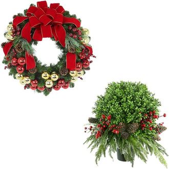 Creative Displays Inc. Modern Holiday Set With 26In Christmas Wreath & Uv-Rated Boxwood Drop-In