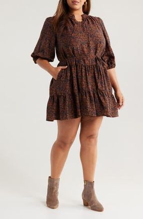 Caslon Tie Neck Tiered Dress in Rust Bisque Cecilia Bloom at Nordstrom Rack, Size 1X