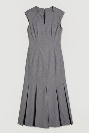 Karen Millen Womens Soft Tailored Check Godet Detail Midi Dress - Grey - Size 14 UK