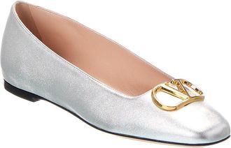 Valentino Vlogo Signature Leather Ballerina Flat
