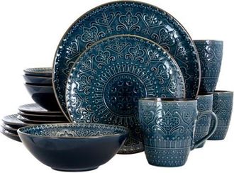 Elama Deep Sea Mozaic 16 Piece Luxurious Stoneware Dinnerware with Complete Setting for 4 in Blue at Nordstrom