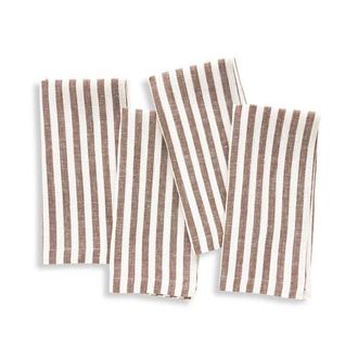 Solino Home Linen Dinner Napkins - Amalfi Stripe, 20 x 20 in Brown And Cream at Nordstrom, Size Large
