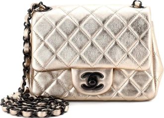 Chanel Borsa a tracolla Classic Single Flap mini in pelle di agnello trapuntata metallizzata - Oro