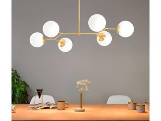 Vente-Unique DAMAR 6-Globe Metal Suspension Lamp - W. 100 X H. 52 Cm - Gold and