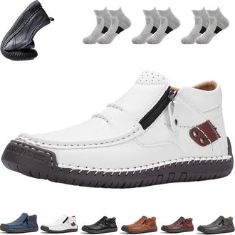 Generic Tuthrav Leather Shoes, Tuthrav Leather Slip Driving Shoes, Arch Support, Side Zipper Retro Casual Shoes (White,8.5)