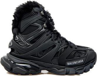 Balenciaga Mens Black/Black Track Hike Faux Fur-lined Sneakers, Brand Size 46 (US Size 13)