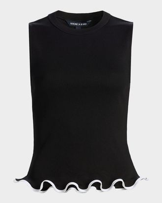 Veronica Beard Elianne Sleeveless Contrast-Trim Top