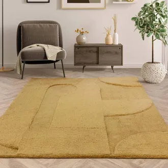 Furniturebox Rift Mustard Yellow Carved Arches Rug | Size: 160 cm x 230 cm