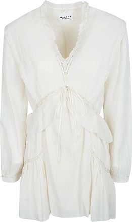 Isabel Marant Damya Jurk - Dames - Korte kleedjes - Beige - S - Katoen - Kleedjes