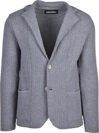 Albarena Grey Textured Merino Wool Knit Blazer