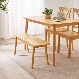 Furniturebox Lynton Solid Wood Rustin Farmhouse Dining Bench in Light Oak | Size: Large